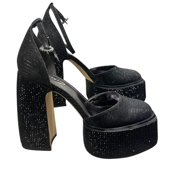Circus by Sam Edelman Shoes - Circus by Sam Edelman Black Glitter Platform Ankle-Strap Heels